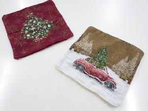 リサイクル　ゴブラン織クリスマスツリー模様織り出しクッションカバー2点セット